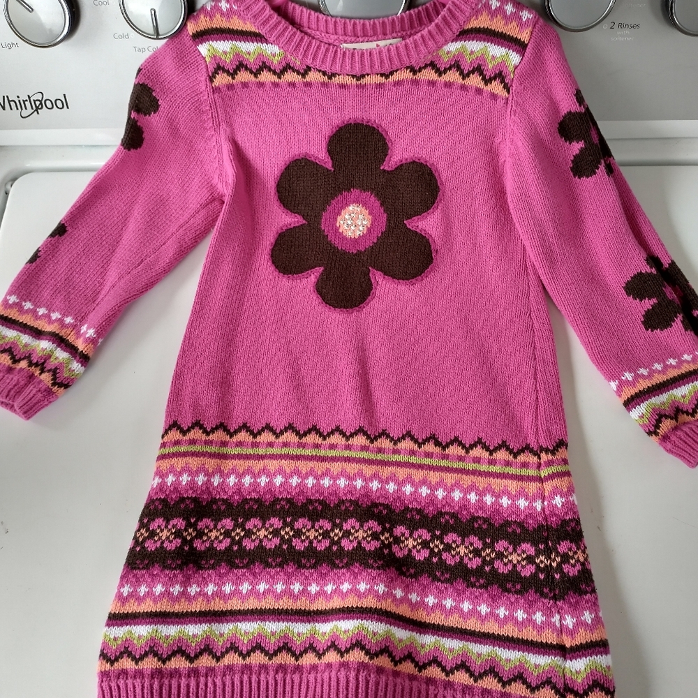 Girls 2t pink sweater dress flowers sequins